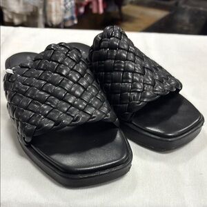 Vince Black Woven Slide Sandals